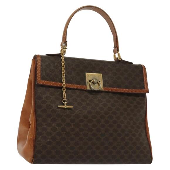 CELINE Macadam Canvas Hand Bag Pvc Leather Brown Gold - Picture 1 of 13